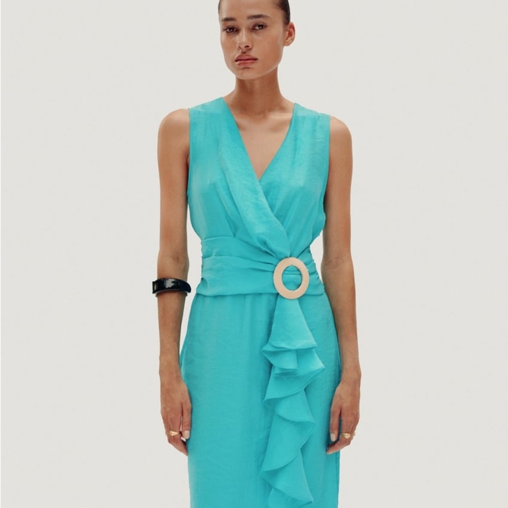 Zara RUFFLED MIDI DRESS WITH BUCKLE